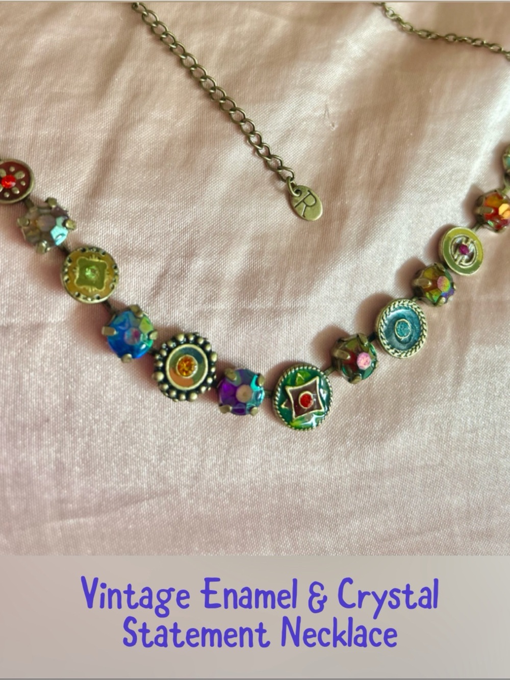Vintage Bohemian Multicolor Enamel & Crystal Charm Necklace